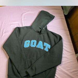 Black and blue goat hoodie, comes with sweats. (sweat size: large/medium).